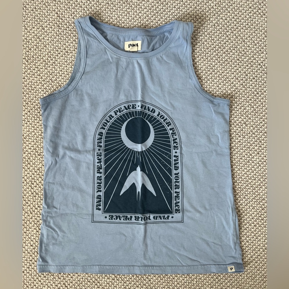 Pact 100% organic cotton racer back tank “find your peace” size small